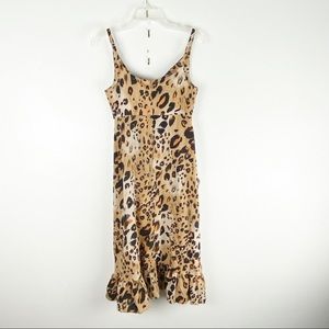 ALPHA OMEGA Animal Print High Ruffled Cutout Top, Size Small